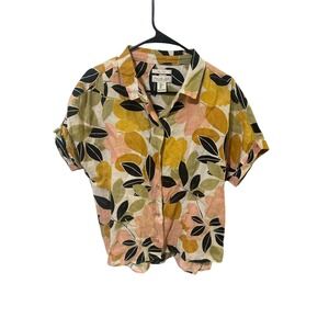 Rachel Zoe Linen Size Large Floral Short Sleeve Top